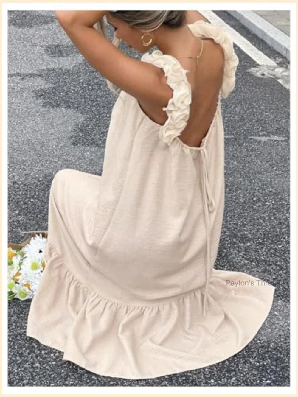 Boho Ruffle Cami Maxi Dress Sleeveless Backless Open Back Tie Back Flowy - Picture 2 of 6